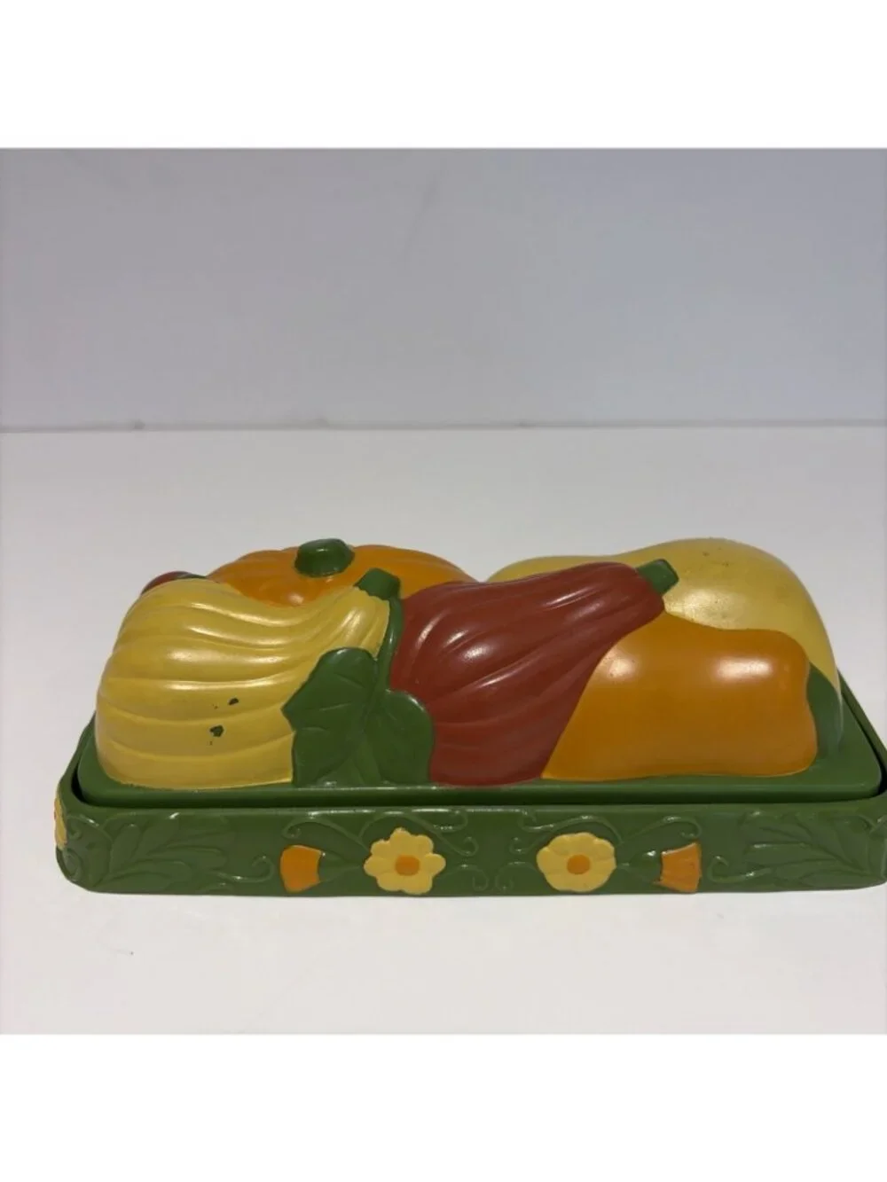 Vintage 1970s Harvest Butter Dish Melamine Colorful Autumn Fall Thanksgiving